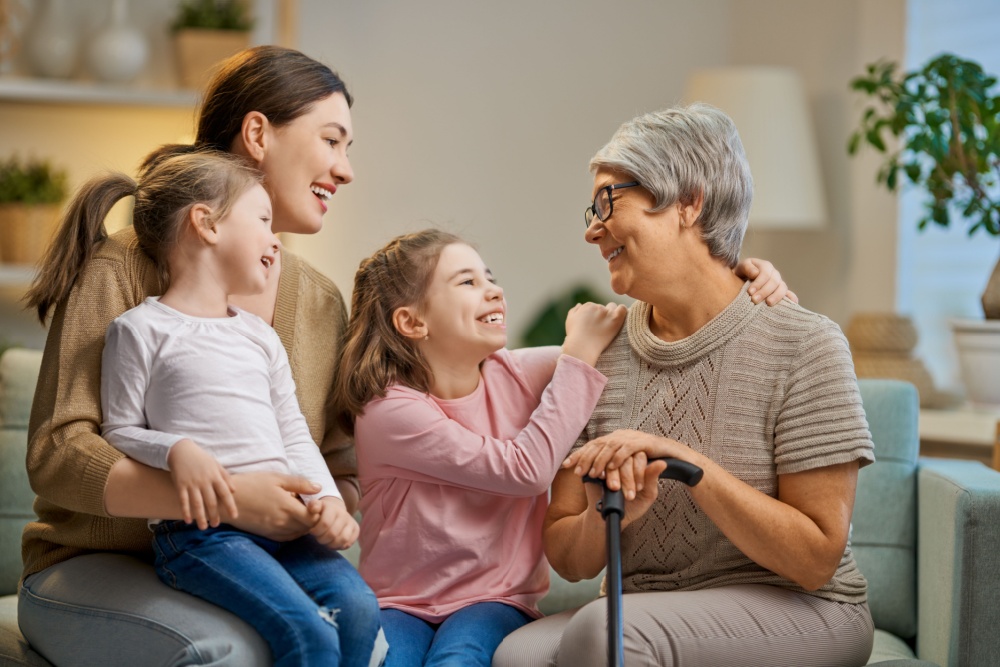 A grandmother talking to her family.